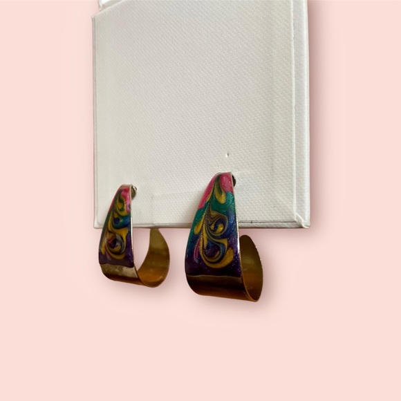 Vintage Colourful Swirl Earrings - Picture 2 of 6